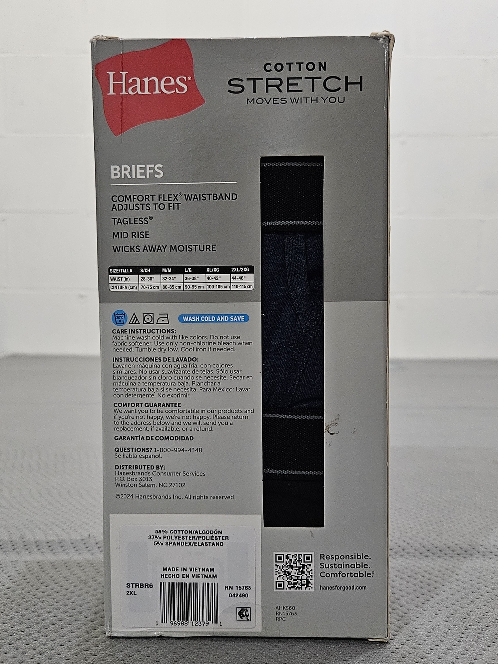 Hanes Men's Briefs 6 Pack - Black & Blue Cotton Stretch Size 2XL - Picture 3 of 4